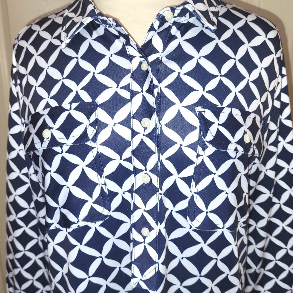 Vineyard Vines Margo Harbor Shirt Dress Navy White Nautical Geometric Latice L - Picture 5 of 10